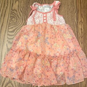 Rare Editions Peach and White Floral Lace Dress